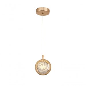 Pendente 12Cm E Cabo 1Mt Metal Dourado E Cristal Led Integrado 6W 3000K Bivolt Sindora Única Único