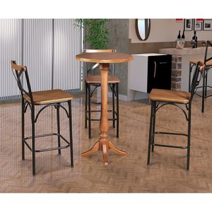 Conjunto Bistrô Industrial Mesa Com 3 Banquetas Alta Paris - Castanha - Marrom
