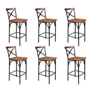 Kit 6 Banquetas Alta Industrial Paris Base Alumínio Com Encosto - Castanho - Marrom
