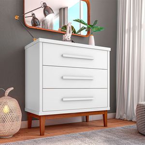 Cômoda Para Quarto 3 Gavetas Charlotte Branco - Cor: Branco