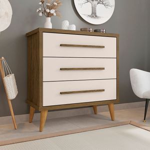 Cômoda Retrô Para Quarto 3 Gavetas Belvedere - Canela/Off White - Cor: Marrom