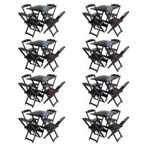 Kit 8 Conjuntos De Mesa Com 4 Cadeiras De Madeira Dobravel 70X70 Qualidade Móveis Guara - Tabaco