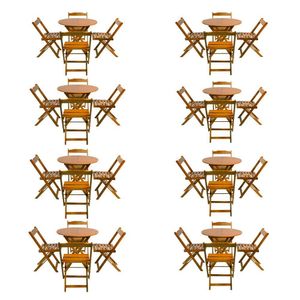 Kit 8 Jogos De Mesa Dobravel Com 4 Cadeiras Tampo Redondo 70X70 Mel - Amarelo
