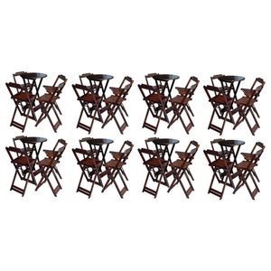 Kit 8 Jogos De Mesa Bistrô De Madeira Com 4 Cadeiras Dobravel Imbuia - Marrom
