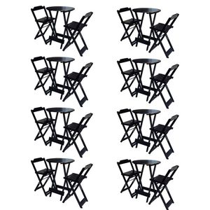 Kit 8 Jogos De Mesa Bistrô De Madeira Com 2 Cadeiras Dobravel Preto - Preto