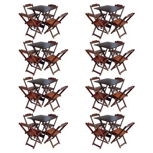 Kit 8 Conjuntos De Mesa Com 4 Cadeiras De Madeira Dobravel 70X70 Imbuia - Marrom