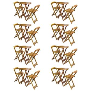 Kit 8 Jogos De Mesa Bistrô De Madeira Com 2 Cadeiras Dobravel Mel - Amarelo