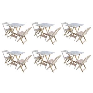 Kit 6 Conjuntos De Mesa Dobravel Com 2 Cadeiras De Madeira 70X70 - Sem Pintura - Marrom