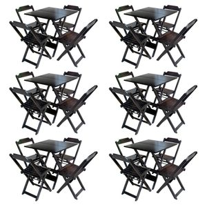 Kit 6 Conjuntos De Mesa Com 4 Cadeiras De Madeira Dobravel 70X70 Tabaco - Marrom