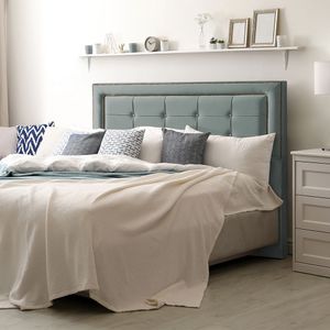 Cabeceira Estofada Grécia 160cm Veludo Cinza - Cor: Cinza