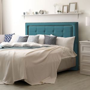 Cabeceira Estofada Grécia 140cm Veludo Azul - Cor: Azul