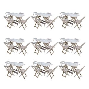 Kit 9 Conjuntos De Mesa Dobravel Com 4 Cadeiras De Madeira 120X70 Para Restaurante E Bar - Sem Pintu