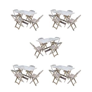 Kit 5 Conjuntos De Mesa Dobravel Com 4 Cadeiras De Madeira 120X70 Para Restaurante E Bar - Sem Pintu