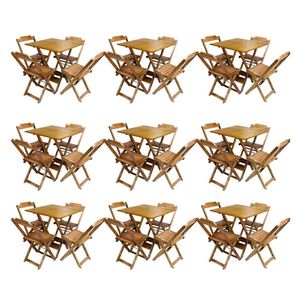 Kit 9 Jogos De Mesa Dobravel Com 4 Cadeiras De Madeira 70X70 Para Restaurante E Bar - Mel