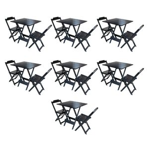 Kit 7 Jogos De Mesa Dobravel Com 2 Cadeiras De Madeira 70X70 Para Restaurante E Bar - Preto