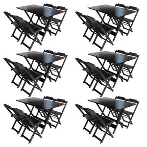 Kit 6 Jogos De Mesa Com 4 Cadeiras De Madeira Dobravel 120X70 - Tabaco - Marrom