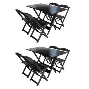 Kit 2 Conjuntos De Mesa Com 4 Cadeiras De Madeira Dobravel 120X70 Tabaco - Marrom