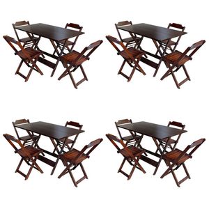 Kit 4 Conjuntos De Mesa Com 4 Cadeiras De Madeira Dobravel 120X70 Imbuia - Marrom