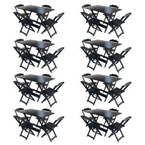 Kit 8 Jogos De Mesa Com 4 Cadeiras De Madeira Dobravel 120X70 - Preto - Preto