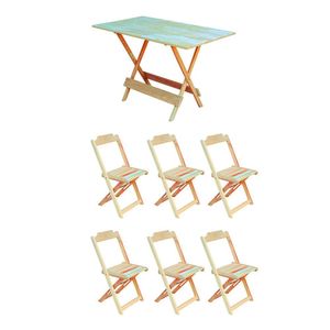 Jogo De Mesa Dobrável 1,20X70 Em Madeira Padrão Com 6 Cadeiras Sem Pintura/Crua - Marrom