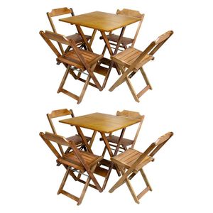 Kit 2 Conjuntos De Mesa Dobráveis 60X60 Em Madeira Padrão - Mel - Marrom