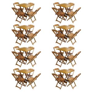 Kit 8 Jogos De Mesa Com 4 Cadeiras De Madeira Dobravel 70X70 - Mel - Amarelo