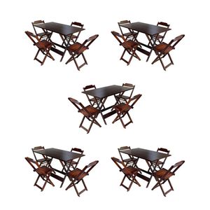 Kit 5 Conjuntos De Mesa Dobravel Com 4 Cadeiras De Madeira 120X70 Para Restaurante E Bar - Imbuia