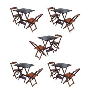 Kit 5 Jogos De Mesa Dobravel Com 2 Cadeiras De Madeira 70X70 Para Restaurante E Bar - Imbuia