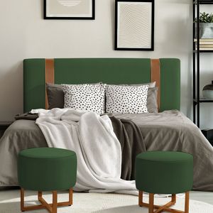 Cabeceira Estofada Zeus 195Cm Veludo Verde - Cor: Verde