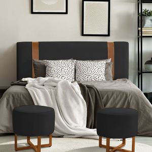 Cabeceira Zeus 160Cm Estofada Veludo Preto - Cor: Preto