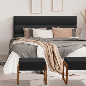 Cabeceira Estofada Sidney 160Cm Veludo Preto - Cor: Preto