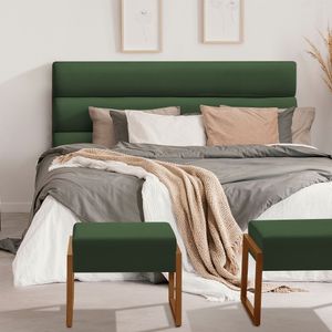 Cabeceira Estofada Sidney 140Cm Veludo Verde - Cor: Verde