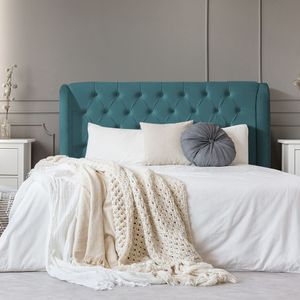 Cabeceira Estofada Capitonê Londres 140Cm Veludo Azul - Cor: Azul