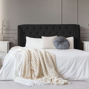 Cabeceira Estofada Capitonê Londres 140Cm Veludo Preto - Cor: Preto