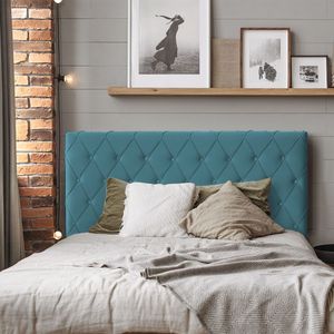 Cabeceira Estofada Capitonê Chicago 160Cm Veludo Azul - Cor: Azul