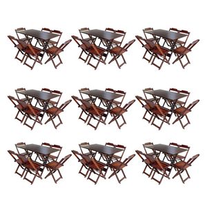 Kit 9 Jogos De Mesa Dobravel Com 6 Cadeiras De Madeira 120X70 Para Restaurante E Bar - Imbuia