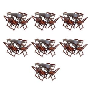 Kit 7 Jogos De Mesa Dobravel Com 6 Cadeiras De Madeira 120X70 Para Restaurante E Bar - Imbuia