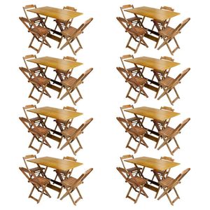 Kit 8 Conjuntos De Mesa Com 4 Cadeiras De Madeira Dobravel 120X70 Mel - Amarelo