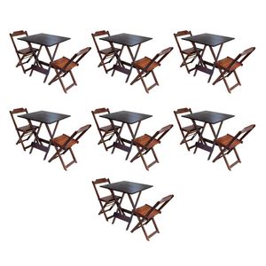 Kit 7 Conjuntos De Mesa Dobravel Com 2 Cadeiras De Madeira 70X70 Para Restaurante E Bar - Imbuia