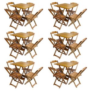 Kit 6 Jogos De Mesa Com 4 Cadeiras De Madeira Dobravel 60X60 - Mel - Amarelo