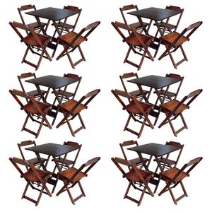 Kit 6 Jogos De Mesa Com 4 Cadeiras De Madeira Dobravel 70X70 - Imbuia - Marrom