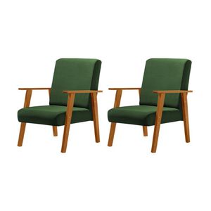 Kit 2 Poltronas Decorativas Para Clínicas Juliana Veludo Verde Base Madeira Maciça - Cor: Verde