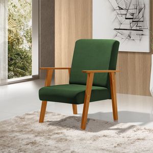 Poltrona Decorativa Para Clínicas Juliana Veludo Verde Base Madeira Maciça - Cor: Verde