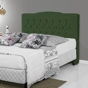 Cabeceira Estofada Camburiu 195Cm Veludo Verde - Cor: Verde