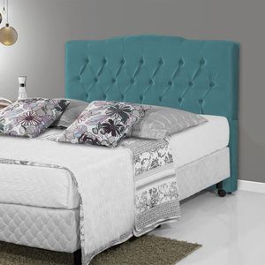 Cabeceira Estofada Camburiu 160Cm Veludo Azul - Cor: Azul