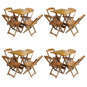 Kit 4 Conjuntos De Mesa Com 4 Cadeiras De Madeira Dobravel 70X70 Mel - Amarelo