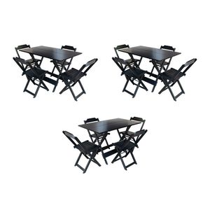 Kit 3 Jogos De Mesa Dobravel Com 4 Cadeiras De Madeira 120X70 Para Restaurante E Bar - Preto