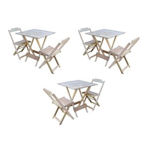 Kit 3 Conjuntos De Mesa Dobravel Com 2 Cadeiras De Madeira 70X70 Para Restaurante E Bar - Sem Pintur