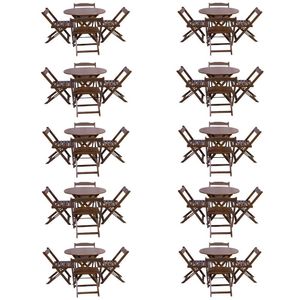 Kit 10 Jogos De Mesa Dobravel Com 4 Cadeiras Tampo Redondo 70X70 Imbuia - Marrom
