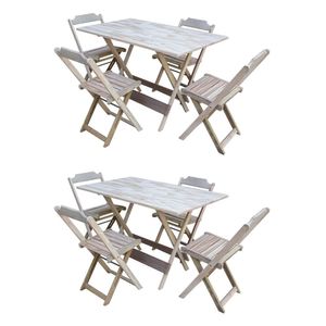Kit 2 Conjuntos De Mesa Com 4 Cadeiras De Madeira Dobravel 120X70 Sem Pintura/Crua - Marrom